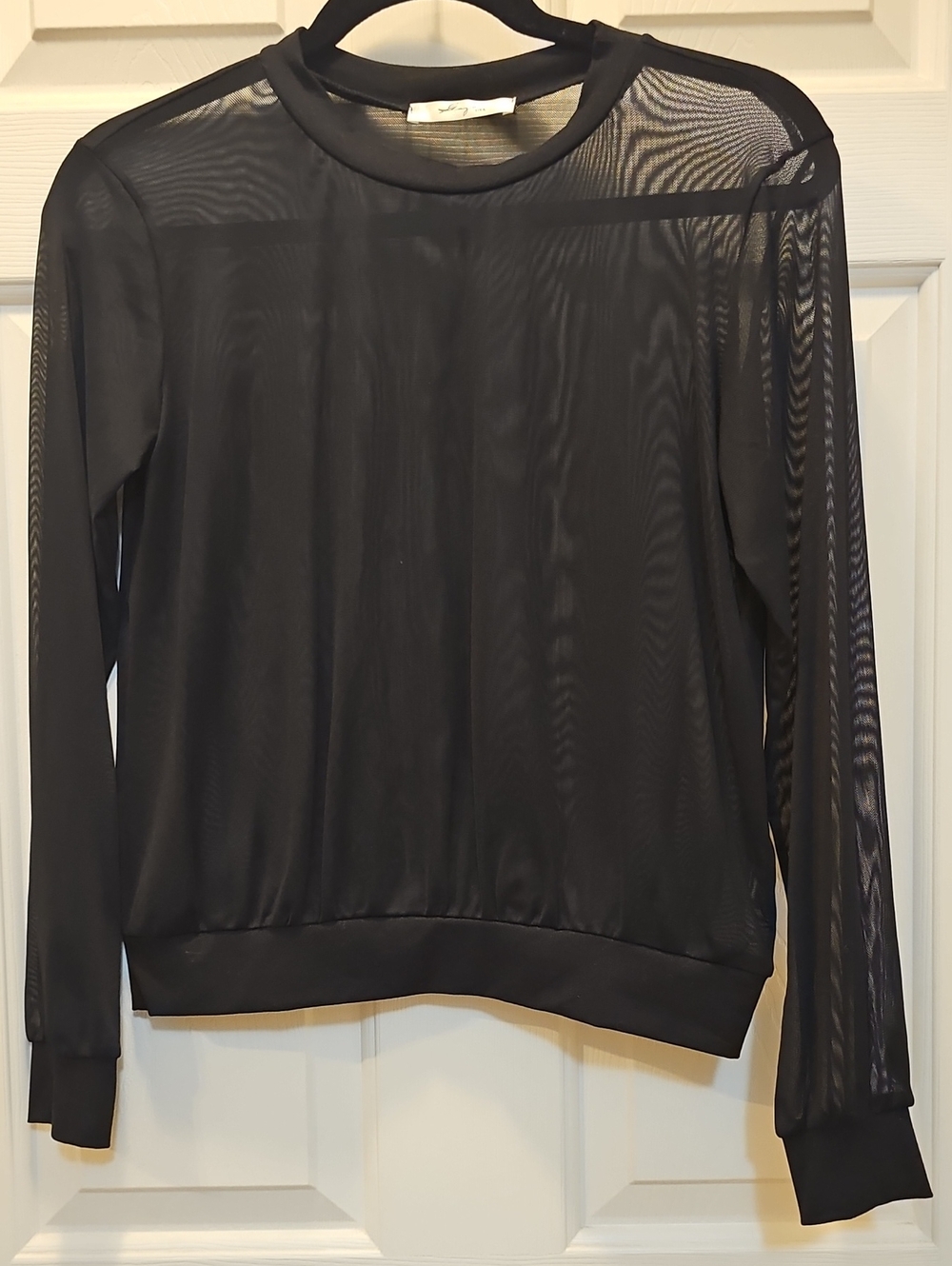 gaze Size S Black Sheer Mesh Long-Sleeve Top